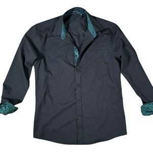Hisdern Men’s Button Down Dress Shirt Black and Green Size Small
